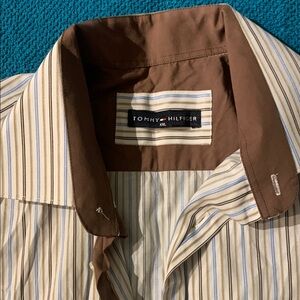 Tommy Hilfiger Brown and White Casual Button Down Shirt